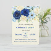 Royal Bue Wedding Watercolor Elfenbeinküste Blume Einladung (Stehend Vorderseite)