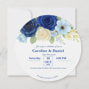 Royal Bue Wedding Watercolor Elfenbeinküste Blume Einladung