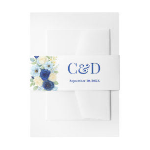 Royal Bue Wedding Watercolor Elfenbeinküste Blume Einladungsbanderole