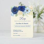 Royal Bue Wedding Watercolor Elfenbeinküste Blume RSVP Karte (Stehend Vorderseite)