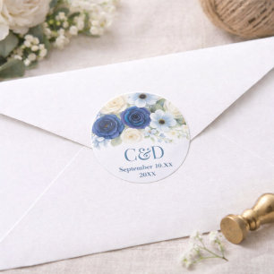Royal Bue Wedding Watercolor Elfenbeinküste Blume Runder Aufkleber