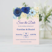 Royal Bue Wedding Watercolor Elfenbeinküste Blume Save The Date (Stehend Vorderseite)
