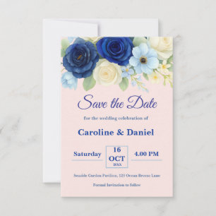 Royal Bue Wedding Watercolor Elfenbeinküste Blume Save The Date