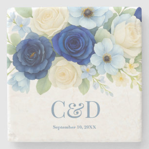 Royal Bue Wedding Watercolor Elfenbeinküste Blume Steinuntersetzer