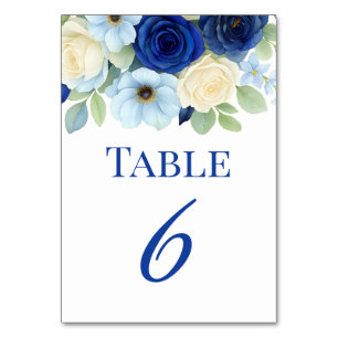 Royal Bue Wedding Watercolor Elfenbeinküste Blume Tischnummer