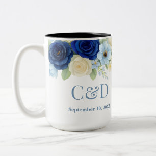 Royal Bue Wedding Watercolor Elfenbeinküste Blume Zweifarbige Tasse