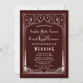 Royal Burgund Great Gatsby Gold Art Deco Wedding Einladung (Vorderseite)