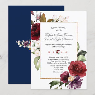 Royal Burgundy Blush Blume Gold Wedding Einladung