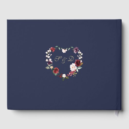 Royal Burgundy Blush Blume Navy Blue Wedding Gästebuch (Rückseite)