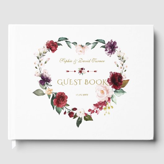 Royal Burgundy Blush Blume Navy Blue Wedding Gästebuch (Vorderseite)