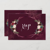 Royal Burgundy Blush Floral Geometric RSVP Karte (Vorne/Hinten)