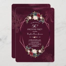 Royal Burgundy Floral Geometric 50. Geburtstag Einladung