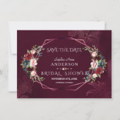 Royal Burgundy Floral Geometric Brautparty Save The Date (Vorderseite)