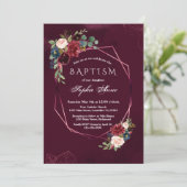 Royal Burgundy Floral Geometric Girl Taufe Einladung (Stehend Vorderseite)