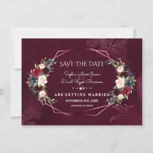 Royal Burgundy Floral Geometric Save the Date