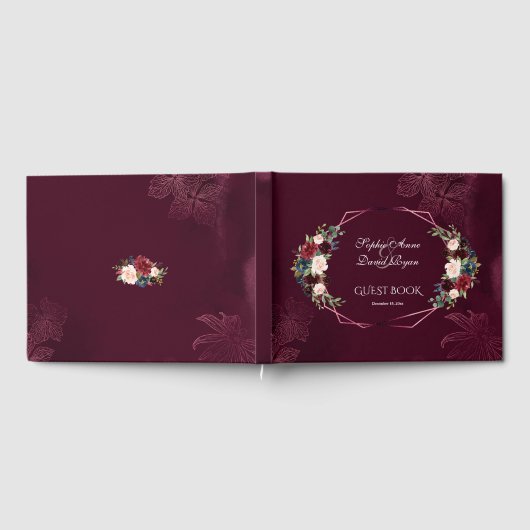 Royal Burgundy Floral Geometric Wedding Gästebuch (Voll)