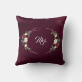 Royal Burgundy Floral Geometric Wedding Kissen (Rückseite)