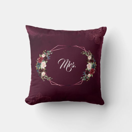 Royal Burgundy Floral Geometric Wedding Kissen (Vorderseite)