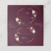 Royal Burgundy Floral Geometric Wedding Platzkarte (Außenseite Aufgefaltet)