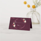 Royal Burgundy Floral Geometric Wedding Platzkarte (Vorderseite)