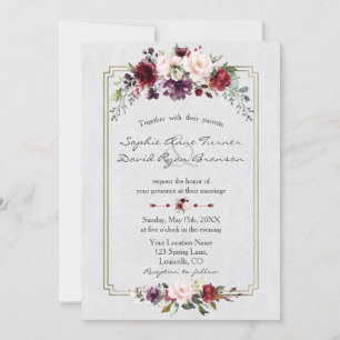 Royal Burgundy Floral Gold Monogram Wedding Einladung