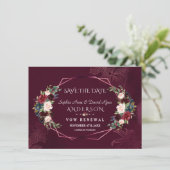 Royal Burgundy Floral Reneage The Vows Save the Da Date (Stehend Vorderseite)