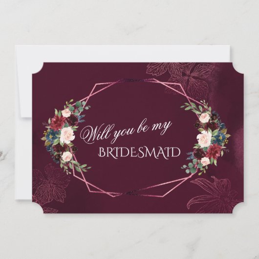 Royal Burgundy Floral werden Sie meine Bridesmaid Einladung (Vorderseite)