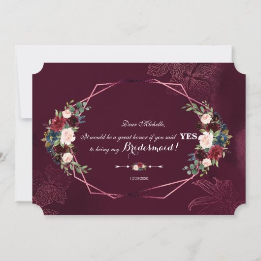 Royal Burgundy Floral werden Sie meine Bridesmaid Einladung (Rückseite)