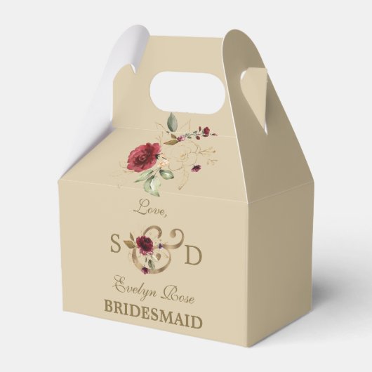 Royal Burgundy Gold Blume Monogram Wedding Geschenkschachtel (Vorderseite)