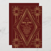 Royal Burgundy Gold Great Gatsby Brautparty Einladung (Vorne/Hinten)