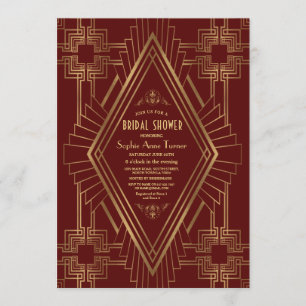 Royal Burgundy Gold Great Gatsby Brautparty Einladung