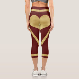 Royal Burgundy Gold Herz Streifen Capri Leggings