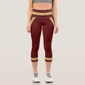 Royal Burgundy Gold Herz Streifen Capri Leggings (Vorderseite)