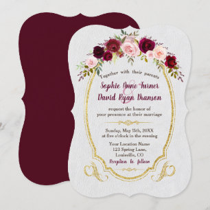 Royal Burgundy Gold Marsala Floral Wedding Einladung