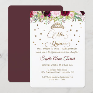 Royal Burgundy Gold Mis Quince Script Quinceañera Einladung