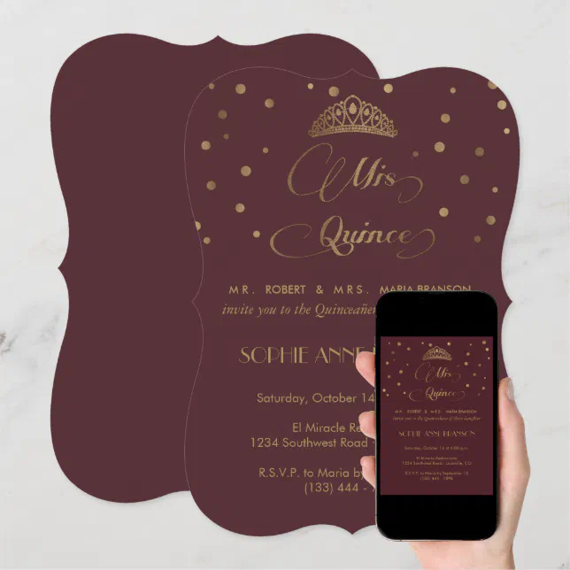 Royal Burgundy Gold Mis Quince Script Quinceañera Einladung Zazzle.de