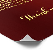 Royal Burgundy Gold Peacock Wedding Chart Poster (Ecke)