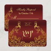 Royal Burgundy Gold Peacock Wedding RSVP Karte (Vorne/Hinten)