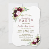 Royal Burgundy Marsala Floral Graduation Party Einladung (Vorderseite)