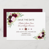 Royal Burgundy Marsala Floral Save the Date (Vorne/Hinten)