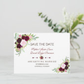 Royal Burgundy Marsala Floral Save the Date (Stehend Vorderseite)