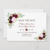 Royal Burgundy Marsala Floral Save the Date (Vorderseite)
