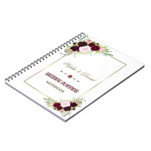 Royal Burgundy Marsala Floral Wedding Planner Notizblock (Linke Seite)