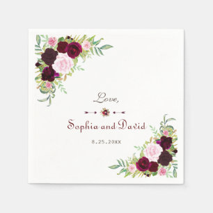 Royal Burgundy Marsala Floral Wedding Serviette