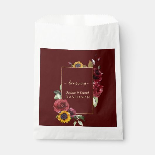 Royal Burgundy Sunflower Gold Wedding Geschenktütchen (Vorderseite)