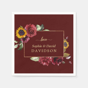 Royal Burgundy Sunflower Gold Wedding Serviette