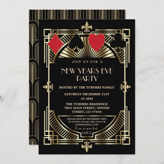 Royal Casino Las Vegas Great Gatsby Silvester Einladung (Vorne/Hinten)