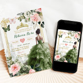 Royal Castle Blush Pink Sage Green Quinceañera Einladung