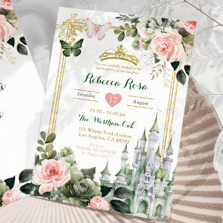 Royal Castle Blush Pink Sage Green Royal 15 Años Einladung