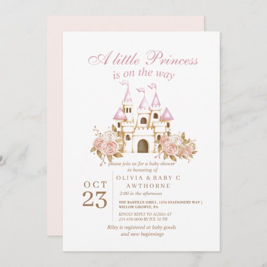 Royal Castle Princess Baby Dusche Einladung (Vorne/Hinten)